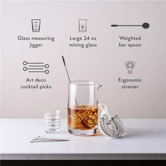 Crystal Cocktail Mixing Glass Set Bar Tools Old Fashioned Whiskey Kit 24oz - Picture 3 of 7